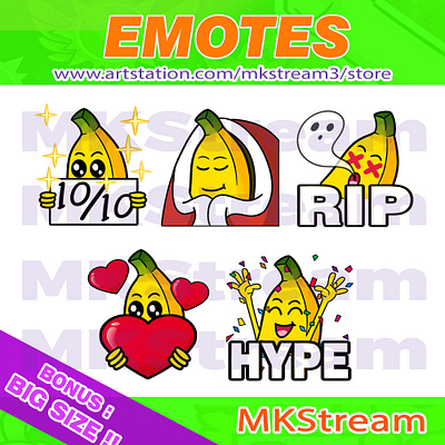 Twitch emotes cute banana hype, love, rip, comfy & perfect pack animated emotes anime banana banana emotes comfy cute design emote emotes fruit hype illustration logo love perfect pisang rip sub badge twitch emotes