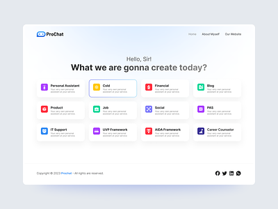 ProChat - Personal AI Assistant Website assistant app clean ui dashboard dashboard design design homepage linkedin prochat dashboard product startup top shot trending design twitter ui ui design virtual assistant web web responsive