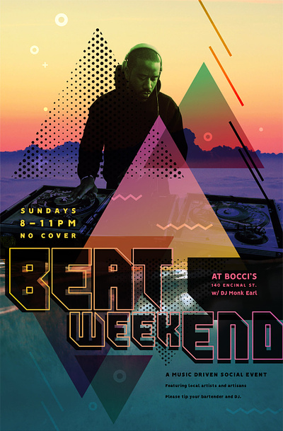 Beat Weekend poster part III / click to view adobe illustrator dj experimental flyer flyer design graphic design illustrator layout memphis memphis pattern poster poster design promotions type typography vector art visual design