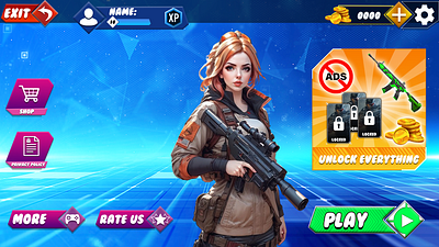 fps shooting game ui - funky ui 3d animation app design branding game design graphic design interface logo main menu motion graphics shooting sniper ui ui design ux