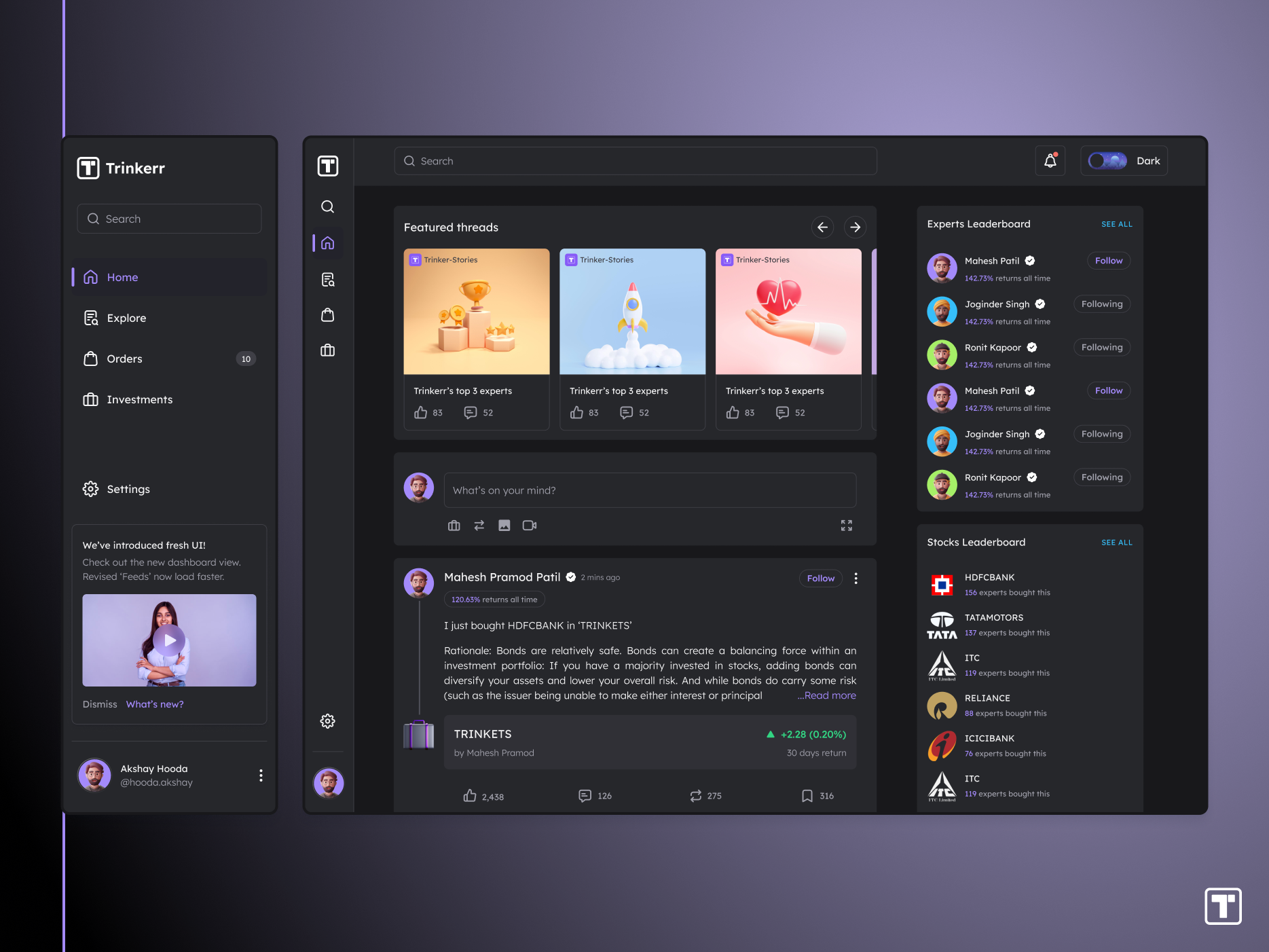 Trinkerr - Webapp - FinTech application dark theme dashboard dark theme finance dashboard design design finance dashboard finance web design fintech uiux fintech web app fintech web design graphic design mobile popular web design product design ui ux web web application web dashboard web design