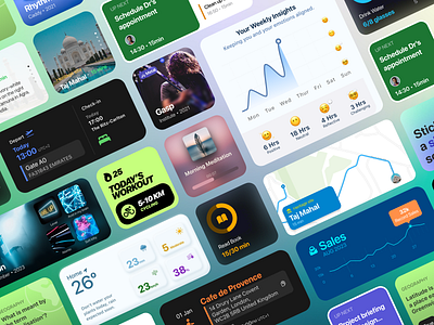 iOS Widget Collection companion design fitness glucode habit ios music sales tasks tracker travel ui ux wellbeing wellness widget