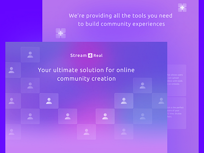 Stream4Real - Landing page benefits section community connection custom icons design concept gradient gradients graphic design hero section icons illustration landing page pink purple streaming service ui video streaming video streaming service web design website
