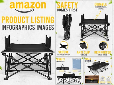 Amazon Listing Infographic Images || Portable Bed a content adobe illustrator adobe photoshop amazon amazon listing amazon listing images ebc enhanced brand content graphic design infographic infographics listing listing design listing images