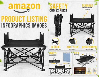 Amazon Listing Infographic Images || Portable Bed a content adobe illustrator adobe photoshop amazon amazon listing amazon listing images ebc enhanced brand content graphic design infographic infographics listing listing design listing images