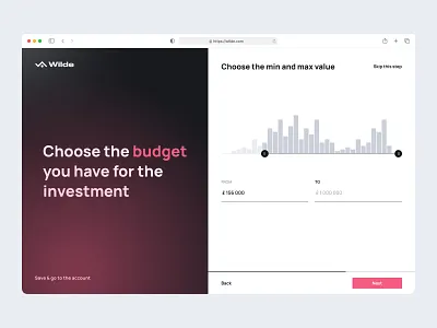 📊 Budget Value. Registration Steps on InvestmentPlatform agency budget charts forgot password investemnts log in max value min budget product design progress ba real estate registration sign in sign up skip step ui ui design ux ux design web platform