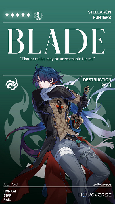 Blade the Stellaron Hunter from Honkai Star Rail graphic design