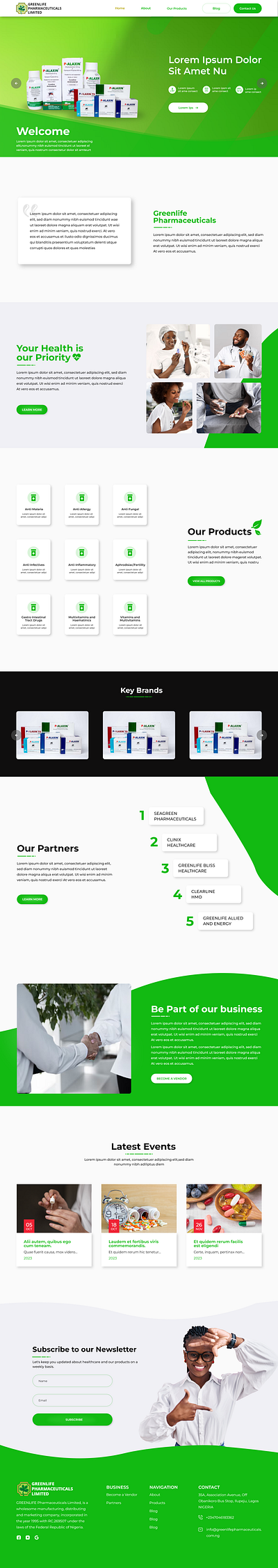 GreenLife Pharmaceuticals Website branding logo pharma ui website design