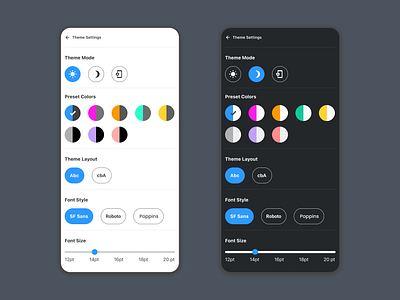 Daily UI 007 - Theme Settings app design color presets colors daily ui dark mode design light mode settings settings design settings page ui ui design ux ux design webdesign