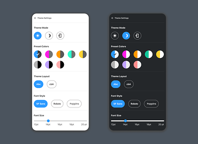 Daily UI 007 - Theme Settings app design color presets colors daily ui dark mode design light mode settings settings design settings page ui ui design ux ux design webdesign