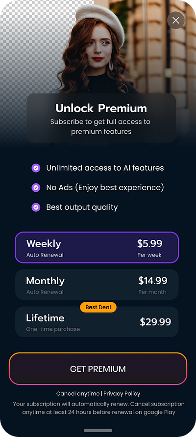 Premium Subscription App UI Screen app design graphic design premium screenshot subscription ui ux