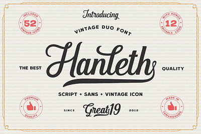 Hanleth Vintage Font Duo clean eroded fonts hanleth vintage font duo headline packaging product identity rough script textured typography vintage