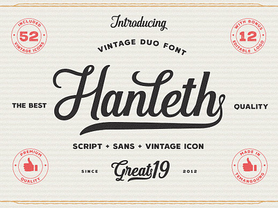 Hanleth Vintage Font Duo clean eroded fonts hanleth vintage font duo headline packaging product identity rough script textured typography vintage