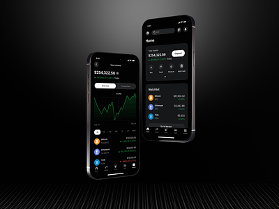 Taurus App - Home & Assets | Mobile App, UI/UX Design. assets bitcoin black chart coin crypto dark exchange graph home mobile app portfolio token trade ui ux web3