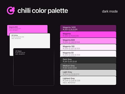 chilli - color palette app branding chilli color color palette darkmode design ios magenta mobile app social media startup ui