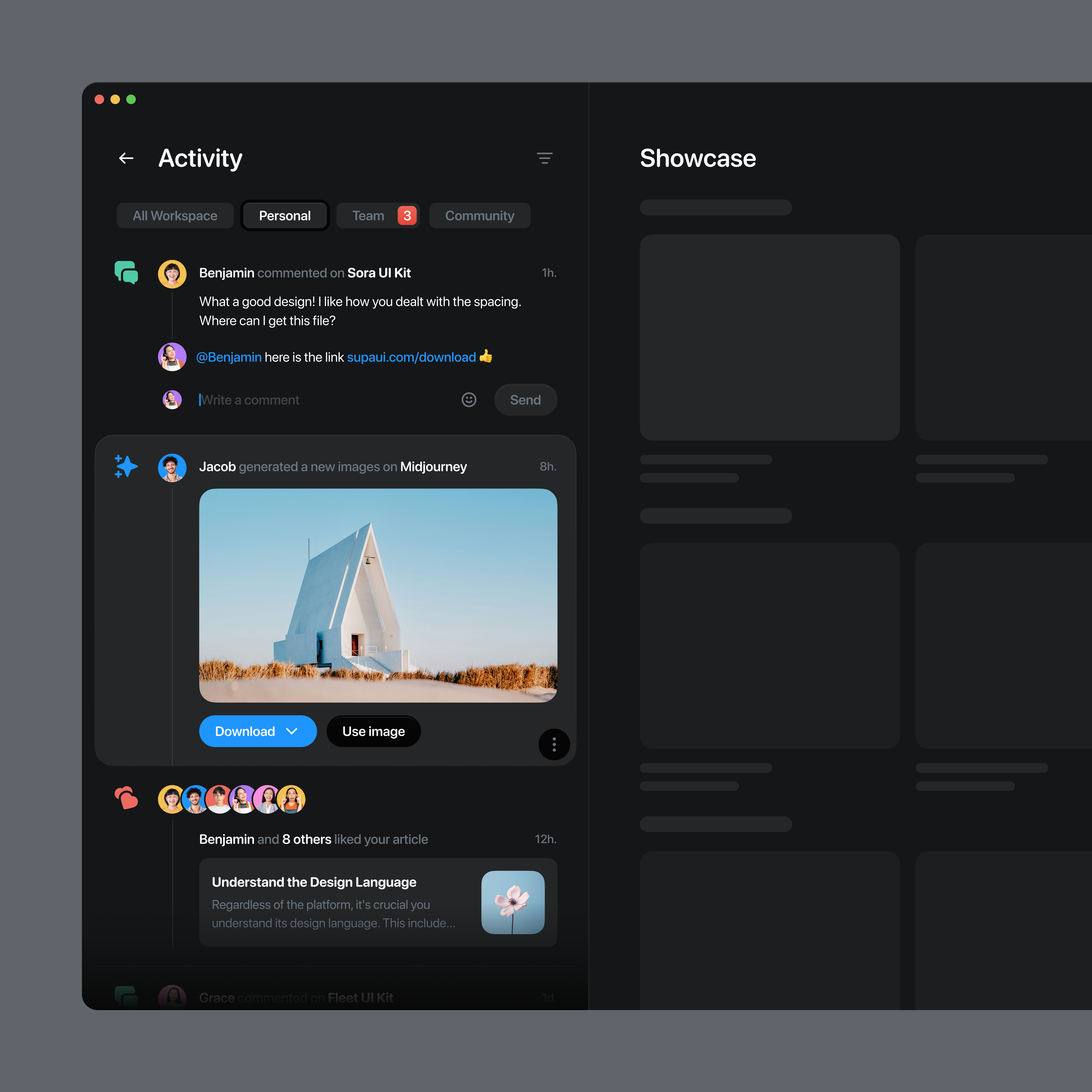 Activity UI (Figma) – 🎁 Freebie activity ai ai generate app avatar chat clean component figma freebie freedownload image minimal notification team ui ui design ux ux design web design