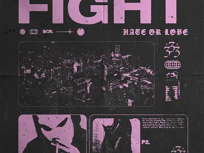 Fight Brutalism Poster app branding brutalism brutalism graphic design city design fight graphic design hate or love illustration illustrator logo modern design photoshop poster purple ski mask skyline ui vector