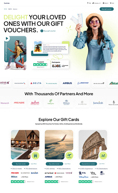 Travel gift cards landing page ai animation branding design gift giftcard graphic design illustration illustrations landing landing page landingpage motion graphics page travel ui ux voucher web website
