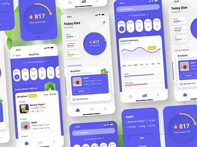 Simplify your diet with BloomPlate! 🍓🥬 android app blue calendar design diet diet app food graph indigo ios mobile mobile app purple track ui ui design uiux uiux design ux