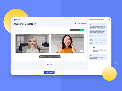 Tanoto - AI Interviewer ai assistant avatar chat interview interviewer ui ux