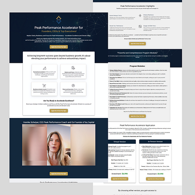 Peak Performance Accelerator Sales Funnel for Founders and CEOs branding coaching business graphic design landing page sales page