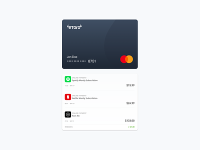 eToro Wallet - Card Transactions credit card etoro ewallet finance fintech mastercard minimalist minimalist ui mobile money payment transactions ui ux