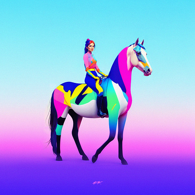 Calmness ai calm colorful digital art girl horse painting woman