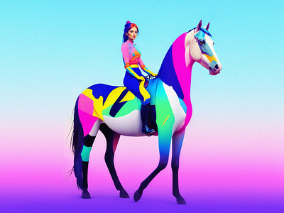 Calmness ai calm colorful digital art girl horse painting woman
