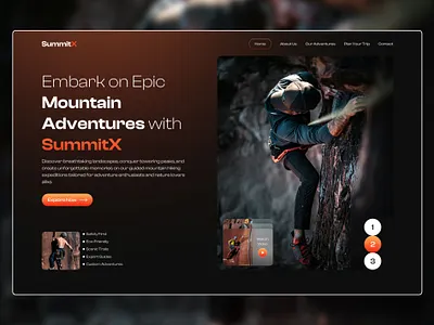 SummitX - Landing Page Design Shot adventures explore explorenature figma graphic design hero section hiking landing page mordern design mountains nature photography photoshop travel travelgoals ui ux wanderlust web design