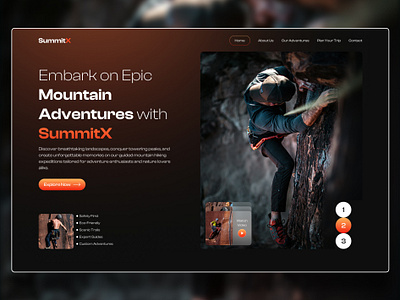 SummitX - Landing Page Design Shot adventures explore explorenature figma graphic design hero section hiking landing page mordern design mountains nature photography photoshop travel travelgoals ui ux wanderlust web design