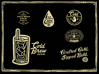 Cold Brew Crew badge branding coffee cold brew design hand drawn hand lettering illustration illustrator lettering patch retro vintage