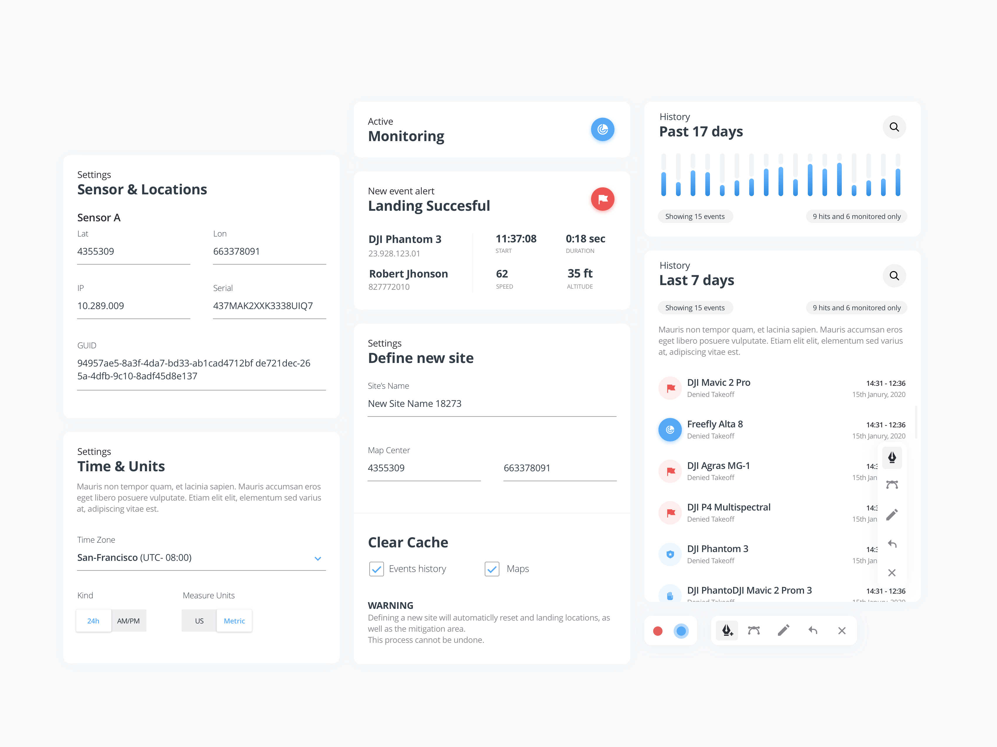 UI Components - Convexum analytics anti drone charts components dashboard defence detect drone drone detection drones enforcement forms graphs history list minimalist protect ui ui kit ux