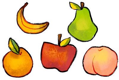 Fruit salad apple banana branding childrens design comic concept art design drawing fruit graphic design illustration orange peach pear procreate sketch snacks stylized