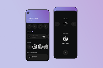 Crypto Mobile App app application clean crypto dark theme design finance fintech interface minimal mobile mobile app purple ui uiux ux