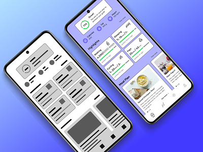 Fitness App Home Screen app branding fitness app graphic design high fidelity home page home screen mid fidelity prototype ui ui research ux design ux research wireframe