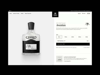 Creed Fragrances | PDP fragrance website header homepage pdp product page shopify ui ux web design website website design