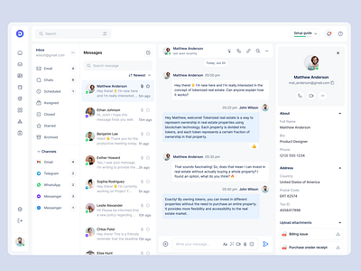 Chat view assigned channels chat view chats crm email gmail inbox message app message application message thread message view product designer profile profile panel profile view richtext editor saas sergushkin sidebar