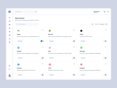 Application Integration channel connect design facebook gmail google instagram integration list channel message app messaging microsoft product designer sergushkin sidebar slack telegram twilio twitter whatsapp