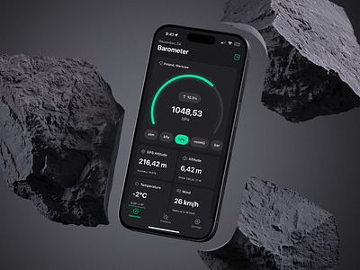 Air Pressure Tracking App air app black design figma graphics interface ios minimal pressure ui user interface ux weather