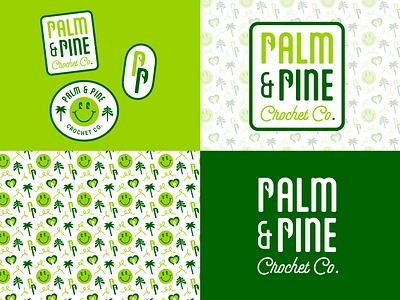 Palm & Pine Crochet Co. Branding brand identity branding crochet crochet branding crochet business crochet co crochet company florida green illustration palm and pine palm trees pine trees stickers typography