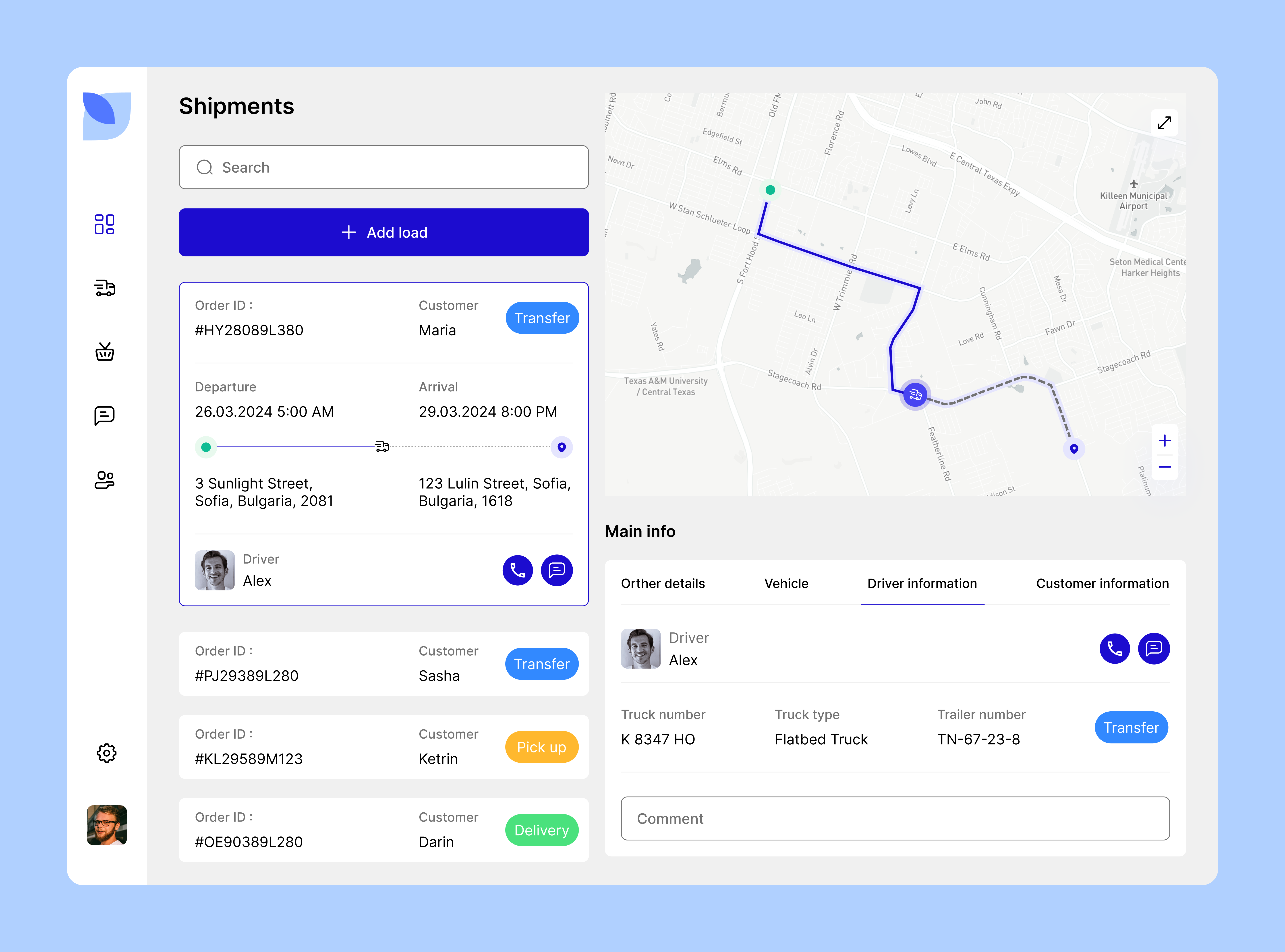 Shipment Logistic Dashboard cargo ui ux