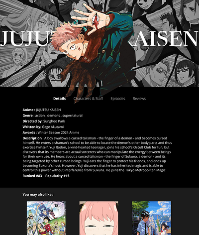 Anime recommendation website ui graphic design ui