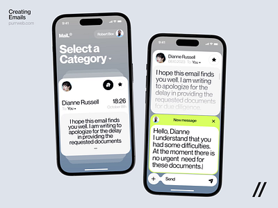 AI Email Writer Mobile iOS App ai app app interface app ui artificial intelligence dashboard design email mobile mobile app mobile ui motion graphics product design start up ui uiux ux