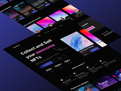 NFT Marketplace Landing Page clean design dark mode landing page nft nft marketplace landing page nft website ui kit ui ux web website design