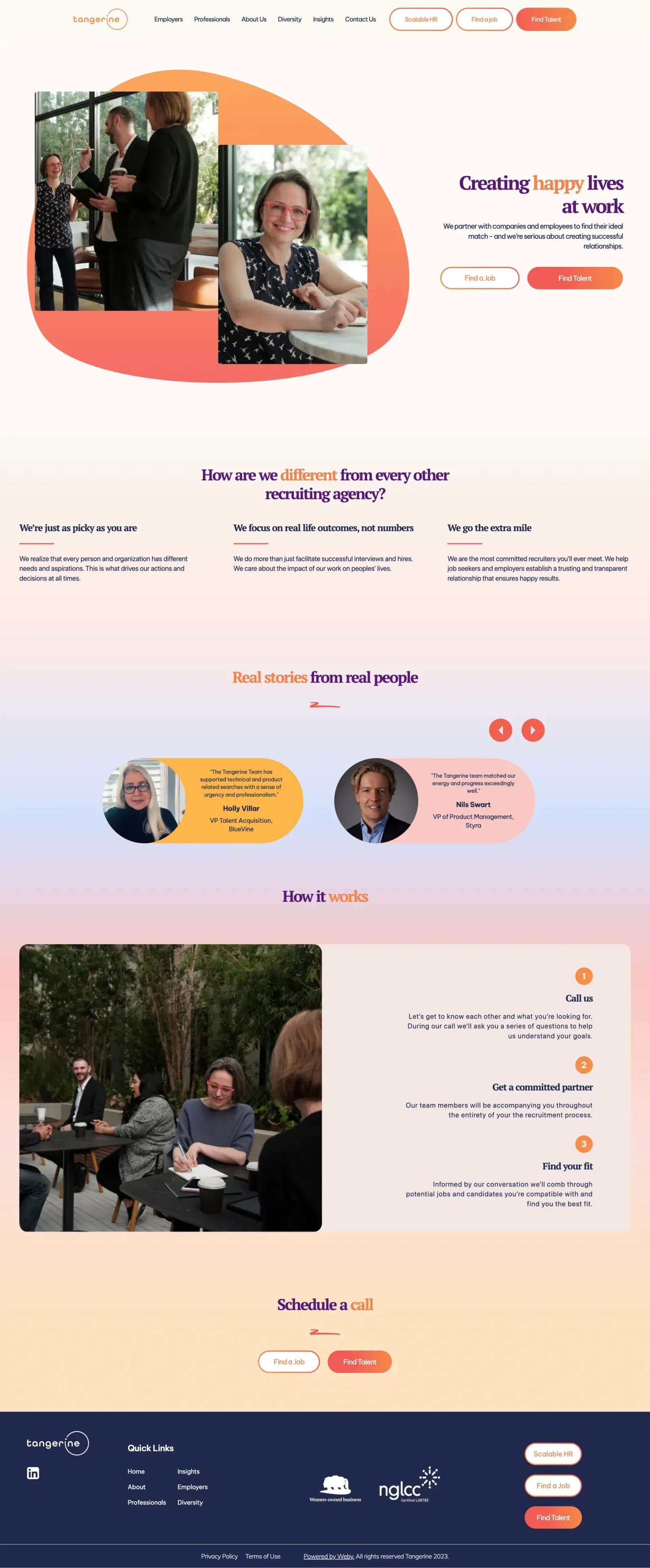 Tangerine Case Study b2b branding california copywriting design diversity employment entrepreneur headhunting orange purple recruitment services smb startup tech tech jobs web design website development women owned business