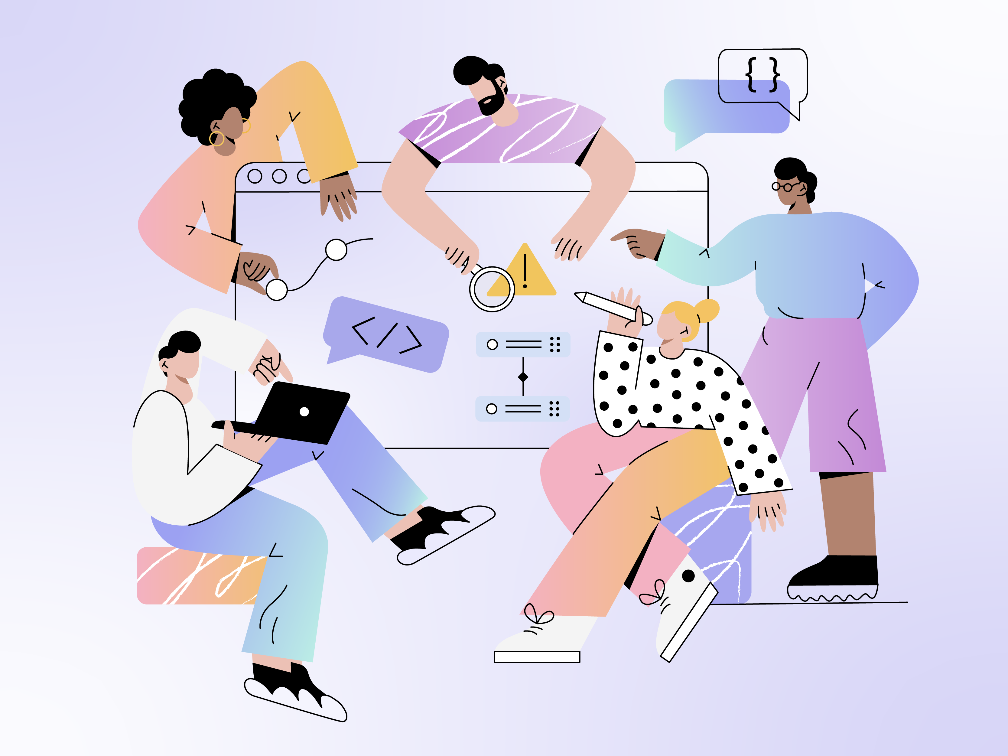 Team illo for website 2d art adobe illustrator analytics charachter designer development digital illustration diversity flat gradient illustration team teamwork vector web website illustration