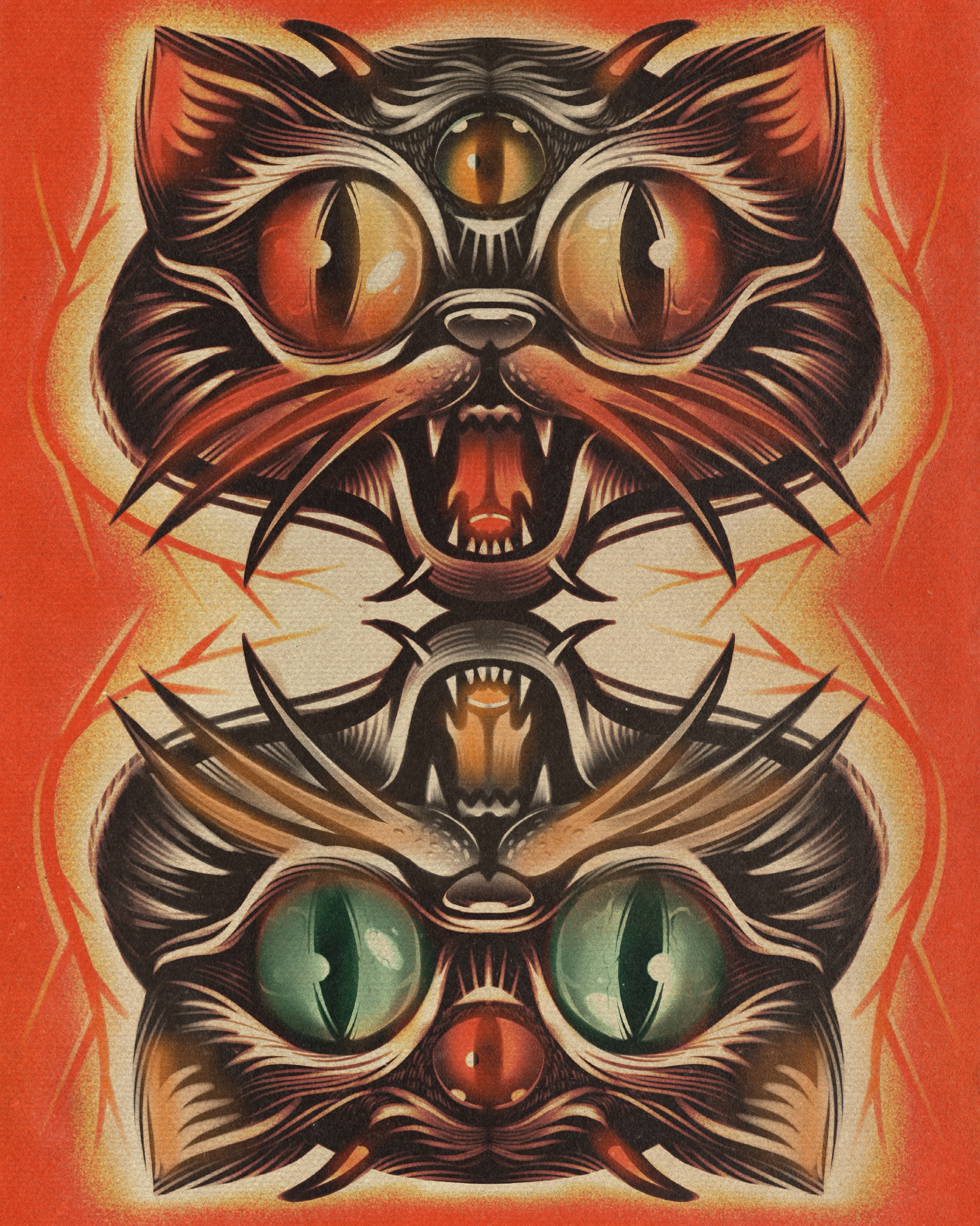 MIRROR CAT 2d cat catlove illustration retro retrostyle