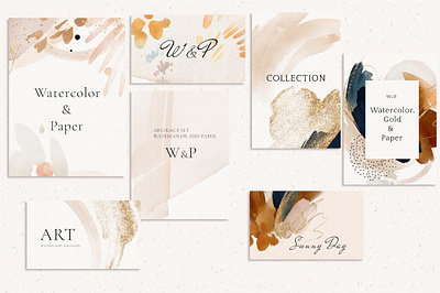 Abstract watercolor & paper textures art background bundle business clipart decoration design emblems graphic invitation pack paper stationery watercolour wedding
