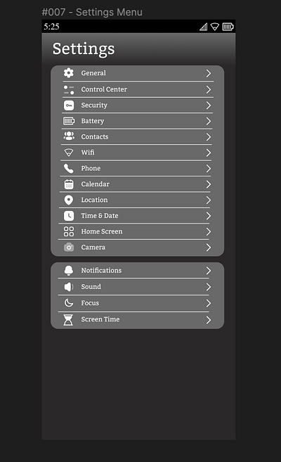 DailyUI #007 - Settings Menu dailyui iphone settings