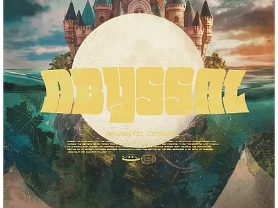 ABYSSAL Poster Design album anime art artwork castle collection cover design graphic design illustration ocean poster posters sea tower typography underwater vector water y2k